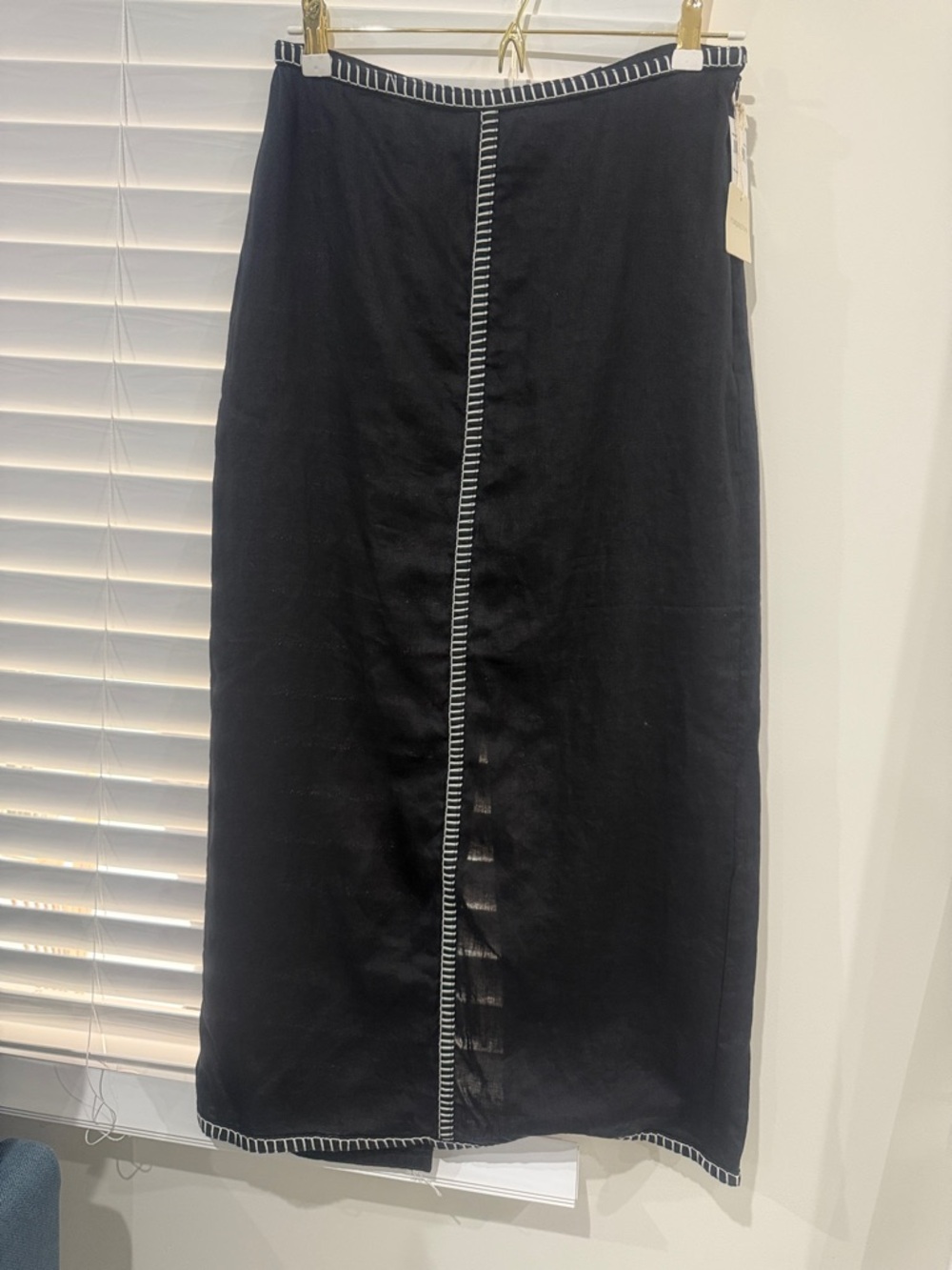 Magaschoni Black Midi Skirt with White Contrast Stitching